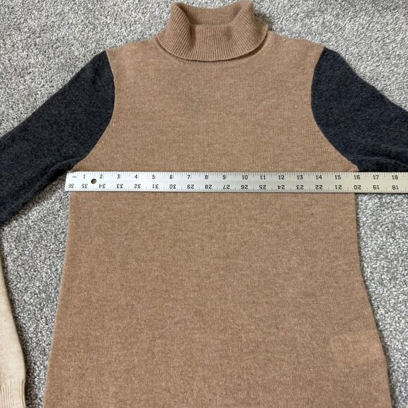 Morgan Taylor Cashmere Sweater Womens Small Turtleneck Colorblock Tan Gray Beige - Picture 11 of 11